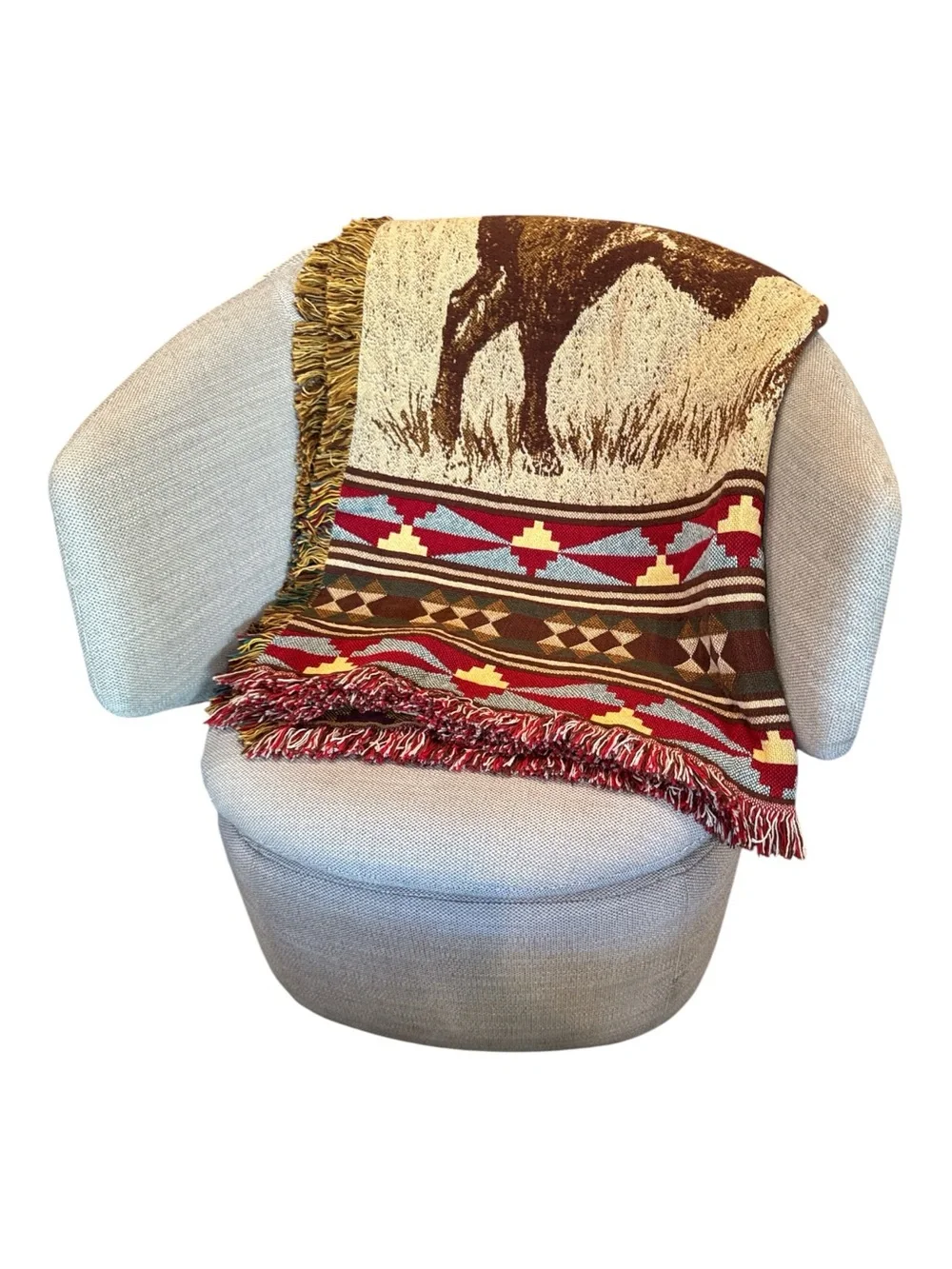 The Rug Barn Buffalo Roam Western Woven Cotton Throw Blanket NWT Brown Tan 46x67